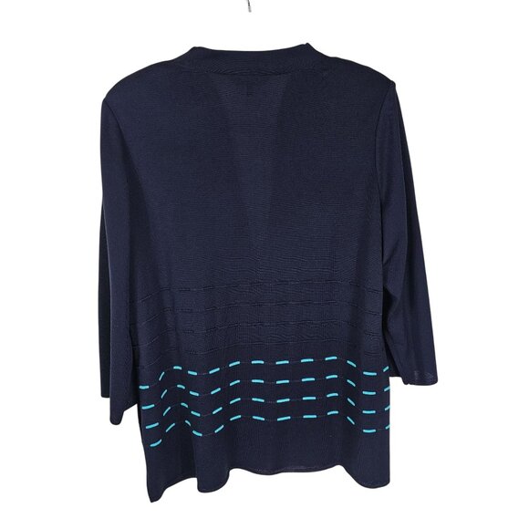 Ming Wang Navy Open-Front Cardigan 1X Aqua Accents Hook Closure Office Mature - Picture 2 of 12